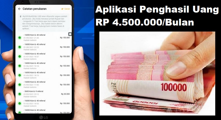 Ilustrasi aplikasi penghasil uang.Bukti Penarikan