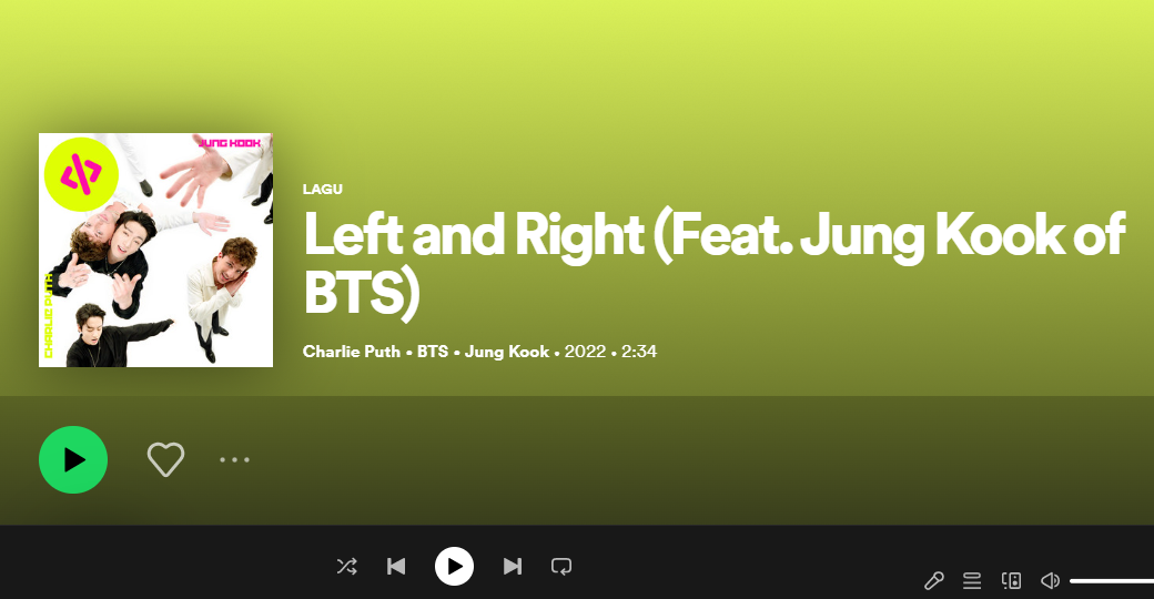 [ MV] Arti Lirik Lagu 'Left And Right' Charlie Puth feat Jungkook BTS beserta Video Musiknya/ spotify