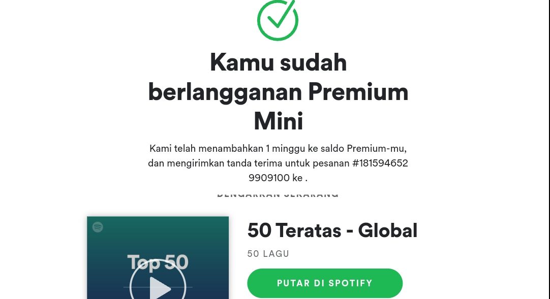 Spotify Premium 800 rupiah seminggu dan 3.200 sebulan (foto: dok. Fathia)