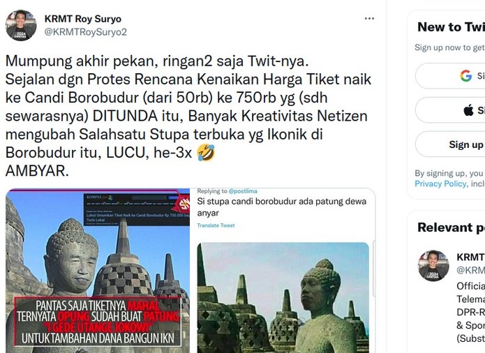 Roy Suryo Unggah Foto Stupa Candi Borobudur Mirip Jokowi di Twitter, Patung Buddha di Edit Menyerupai Wajah Presiden RI Ini Kronologinya
(ilustrasi)