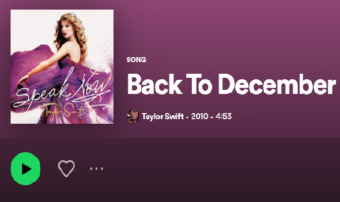 Makna dan Arti Lagu 'Back To December' by Taylor Swift beserta Terjemahan Lirik Bahasa Indonesia (Foto : Tangkap Layar Spotify)
