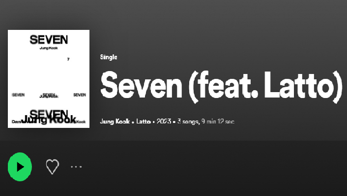 Song Meaning : Arti Lagu Seven by JK (Jungkook BTS) Trending di Youtube! (Foto : Tangkap Layar Spotify)