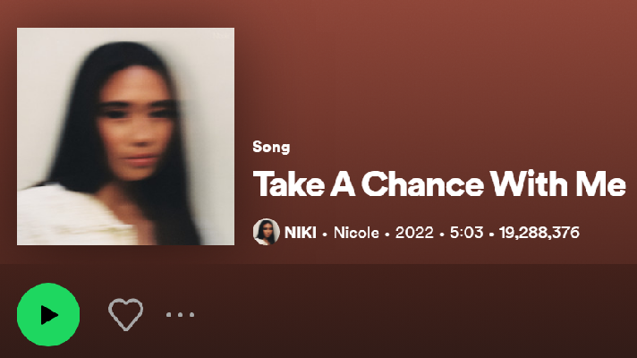 Arti dan Makna Lagu 'Take A Chance With Me' by NIKI beserta Terjemahan Lirik Bahasa Indonesia (Foto: Tangkap Layar Spotify)