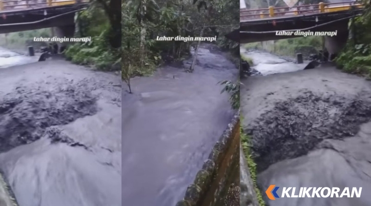 Marapi keluarkan lahar dingin mengalir di di Kecamatan Batipuah, Kabupaten Tanah Datar. (Foto: tangkapan layar Instagram @info_nagarisumbar)