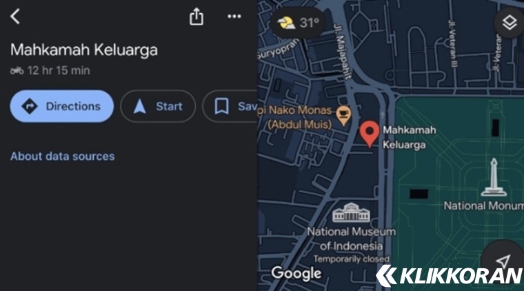 Lokasi Mahkamah Keluarga di Google Maps. (Foto: Google Maps)