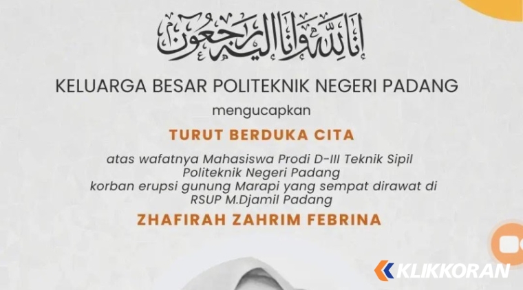 Korban Marapi Zhafirah Zahrim Febrina meninggal Dunia. (Istimewa)