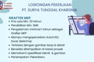 Gaji Menarik! PT. Surya Tunggal Kharisma Buka Loker untuk Drafter MEP & Maintenance IPAL