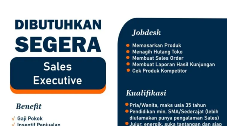 PT Adidaya Andalan Asia Cari Sales Executive di Bukittinggi, Cek Syarat dan Cara Lamarannya di Sini!