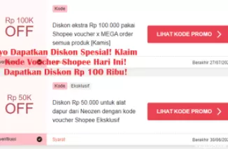 Ayo Dapatkan Diskon Spesial! Klaim Kode Voucher Shopee Hari Ini! Dapatkan Diskon Rp 100 Ribu!