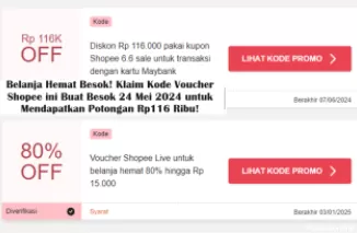 Belanja Hemat Besok! Klaim Kode Voucher Shopee ini Buat Besok 24 Mei 2024 untuk Mendapatkan Potongan Rp116 Ribu!