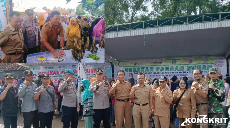 Sekretaris DKP bersama Forkopimca Pagerwojo foto bersama usai membuka GPM (Insert : Sek DKP bersama Forkopimca Pagerwojo meninjau salah satu stand binaan).
