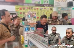Petugas Satpol PP bersama Tim Teknis saat sidak di salah satu toko .(insert: Kasi Penyelidikan dan Penyidikan Bidang Penegakan Perda dan Perbup Satpol PP Tulungagung, Sumarno saat dikonfirmasi awak media)