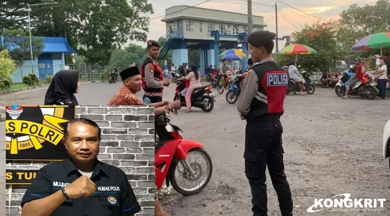 Personel Polres Tulungagung saat patroli di tempat kegiatan warga saat jelang berbuka puasa. (Insert : Kasi Humas Polres Tulungagung Iptu Mujiatno)