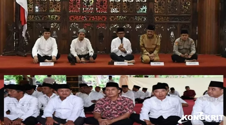 Keterangan foto Atas : Pj Bupati Tulungagung (tengah atas) saat sambutan silaturahmi dan buka puasa bersama dengan Forkopimda, Camat, Lurah dan Kades