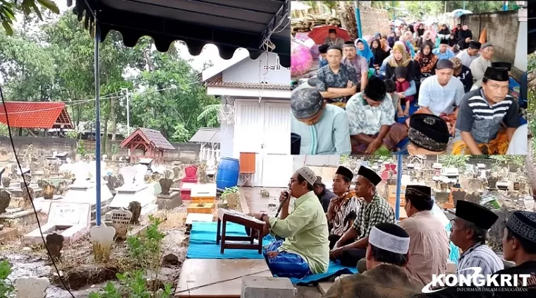 Warga desa Bandung saat menggelar tahlil kubro di TPU setempat