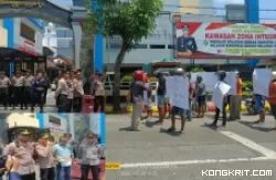 Masyarakat BUTUH menggelar aksi damai di depan Mapolres Tulungagung (Insert: Wakapolres didampingi Kabag Ops dan Kasat Intelkam Polres Tulungagung saat menemui peserta aksi damai)