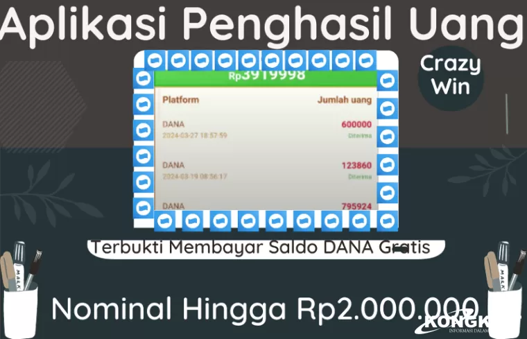 Ilustrasi Aplikasi Penghasil Uang Crazy Win (foto: Youtuber Naufal354/Canva)