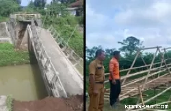 Kondisi jembatan ambruk di wilayah Kalidawir dan jembatan darurat sementara di dekat lokasi