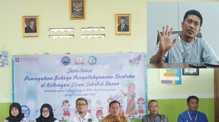 Sosialisasi pencegahan bahaya narkoba di SDN 1 Beji (Insert: Manager Laboratorium Klinik Ultra Medica Tulungagung Achmad Fuad)
