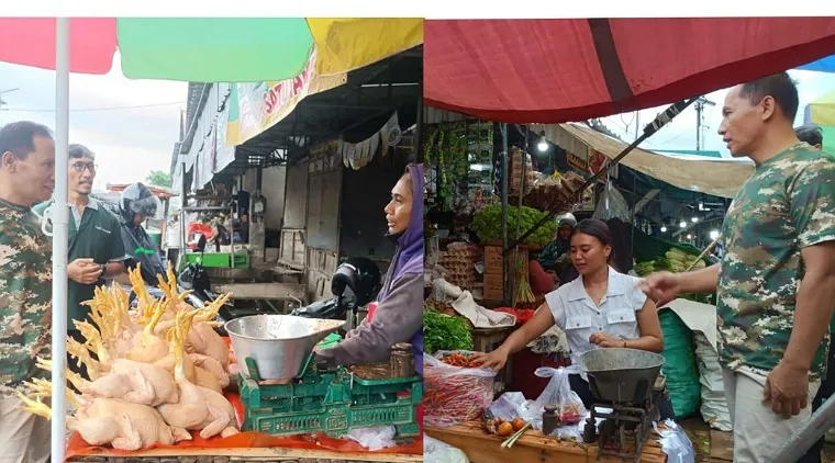Wabup Tulungagung, Ahmad Baharudin didampingi Ka UPT Pasar Disperindag Tulungagung monitoring harga sejumlah komoditas bahan pokok di pasar Ngemplak