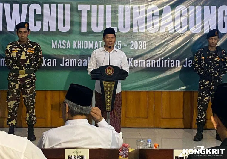 Wakil Bupati Tulungagung Ahmad Baharudin saat sambutan di acara pelantikan Pengurus MWCNU kecamatan Tulungagung