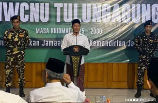 Wakil Bupati Tulungagung Ahmad Baharudin saat sambutan di acara pelantikan Pengurus MWCNU kecamatan Tulungagung