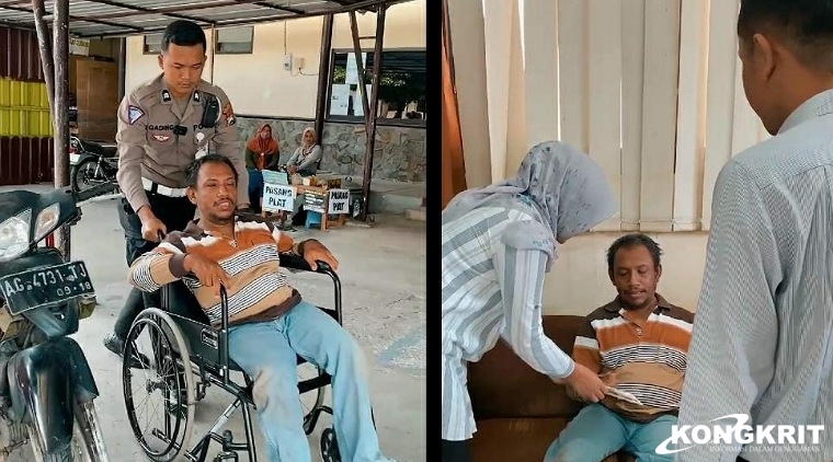 Petugas KB Samsat Tulungagung saat memberikan pelayanan khusus kepada salah satu wajib pajak penyandang