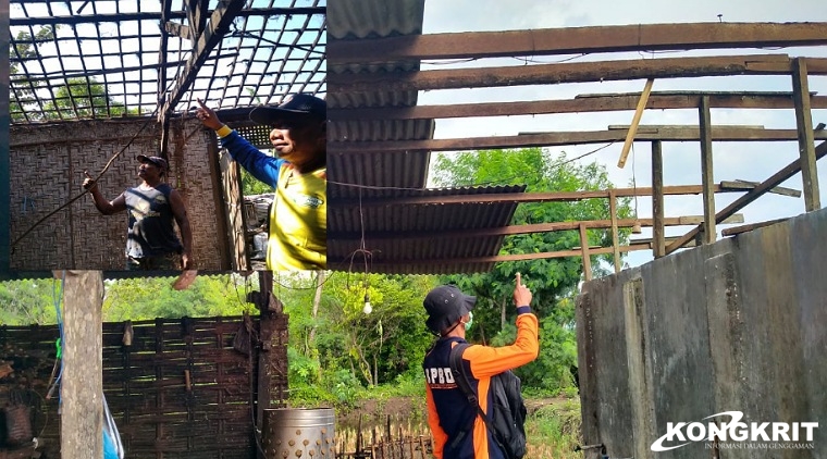Petugas BPBD saat melakukan pendataan kerusakan rumah warga pasca terjadinya angin puting beliung