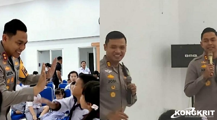 Kapolres Tulungagung bersama Kasatlantas saat mengenalkan budaya tertib lalu lintas di salah satu sekolah