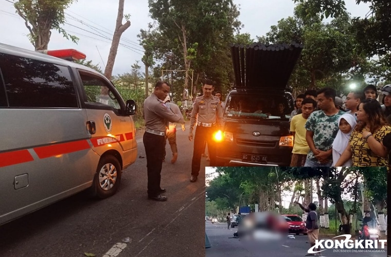 Petugas Gakkum Satlantas Polres Tulungagung saat di lokasi kejadian  (Insert : korban meninggal di TKP)