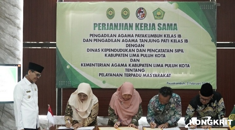 Penandatanganan Naskah Kerjasama Pemkab Limapuluhkota dengan Pengadilan Agama dan Kemenag, Jum'at (2/2/2024).