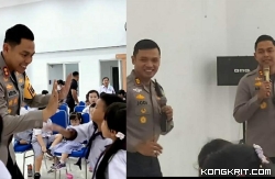 Kapolres Tulungagung bersama Kasatlantas saat mengenalkan budaya tertib lalu lintas di salah satu sekolah