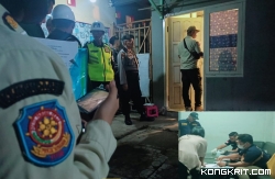 Petugas gabungan saat merazia salah satu tempat kos. (Insert : petugas BNNK melakukan tes urine kepada pengunjung kafe karaoke)