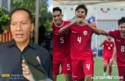 Keterangan foto kolase:  Ahmad Baharudin Ketua ASKAB PSSI Tulungagung apresiasi Timnas U-23 Indonesia