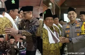 Pj Bupati bersama Forkopimda secara simbolis mengalungkan sorban kepada CJH yang akan berangkat ke tanah suci