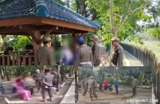 Petugas Satpol PP Tulungagung saat melakukan patroli di kawasan RTH Pinka
