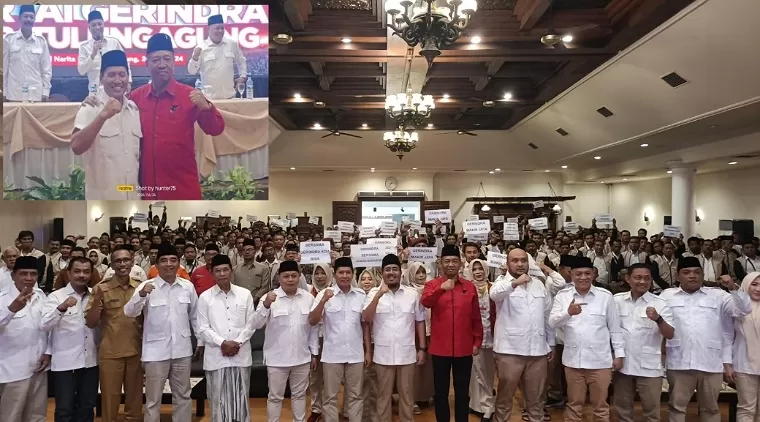 Rapimcab Partai Gerindra Tulungagung dihadiri ketua DPD Gerindra Jawa Timur Anwar Sadad (Insert: momen foto bersama Gatut Sunu dengan Ahmad Baharudin)
