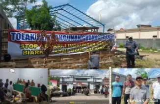 Warga Bandung yang tergabung Aliansi Masyarakat Cinta Damai menolak pembangunan gudang pendingin ikan di wilayahnya (Insert : perwakilan aksi dimediasi di kantor Pemdes, koordinator aksi dan sejumlah warga saat dikonfirmasi wartawan)