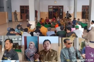 Forkopimcam Bandung fasilitasi mediasi massa Aliansi Masyarakat Cinta Damai dengan sejumlah tim teknis Dinas terkait  (Insert dari kiri : Korlap aksi damai, Camat didampingi Kades Bandung, Kuasa hukum pemilik usaha)