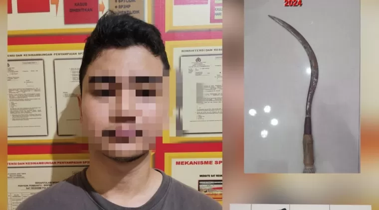 Tersangka DD bersama barang bukti Celurit diamankan polisi