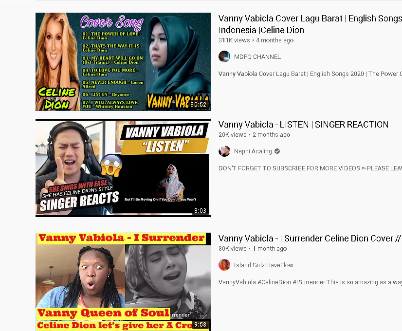 Cuplikan layar menunjukkan reaksi video terhadap Vanny Vabiola yang meng-cover lagu The Power of Love dari berbagai akun luar negeri | Halonusa