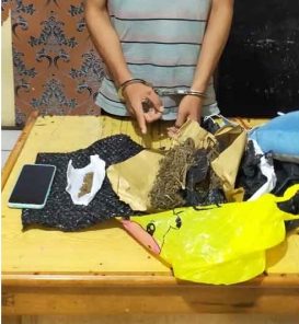Daun ganja kering seberat 1 kilogram disita Satnarkoba Polres Kepulauan Mentawai saat menangkap JR, mahasiswa  ber-KTP Kalimantan Timur. | Int/Halonusa