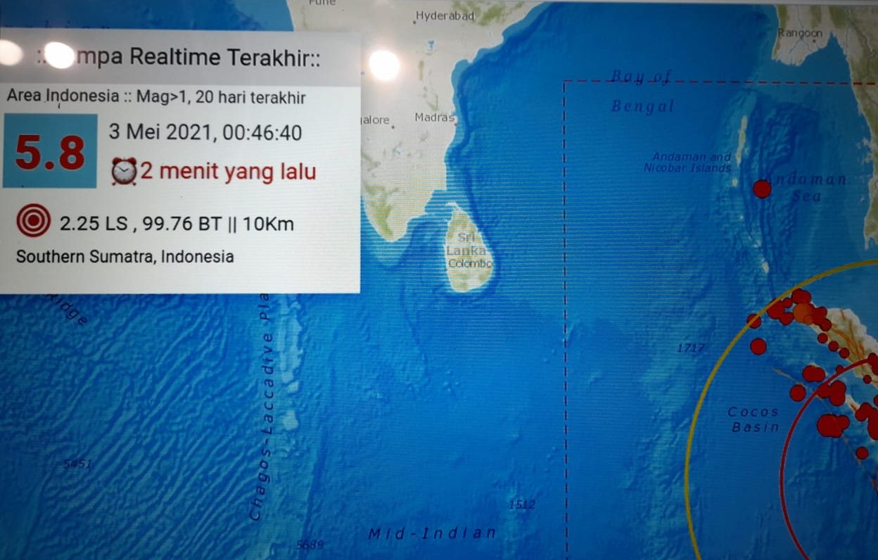 Pusat gempa berada di laut 35 km Tenggara Tuapejat - Halonusa