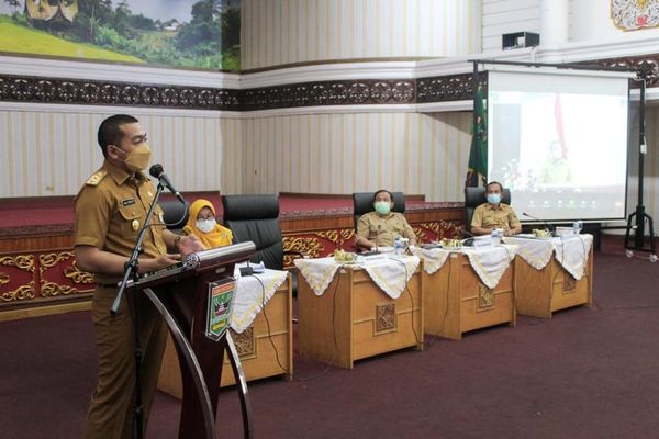 Wakil Gubernur Sumatera Barat, Audy Joinaldy saat ekspos rencana pengelolaan ekosistem karst Sumbar di Aula Kantor Gubernur, Senin (5/7/2021).| Halonusa