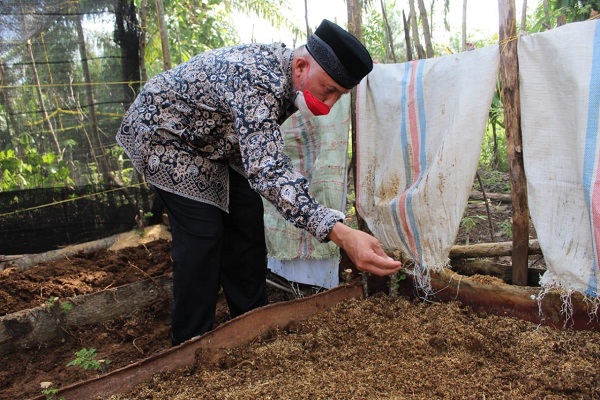 Gubernur Sumbar, Mahyeldi menaburkan benih di Kebun Bibit Nagari Manggopoh di Kecamatan Lubuk Basung, Kabupaten Agam, Jumat (20/8/2021). (Foto: Biro Adpim Setdaprov Sumbar)