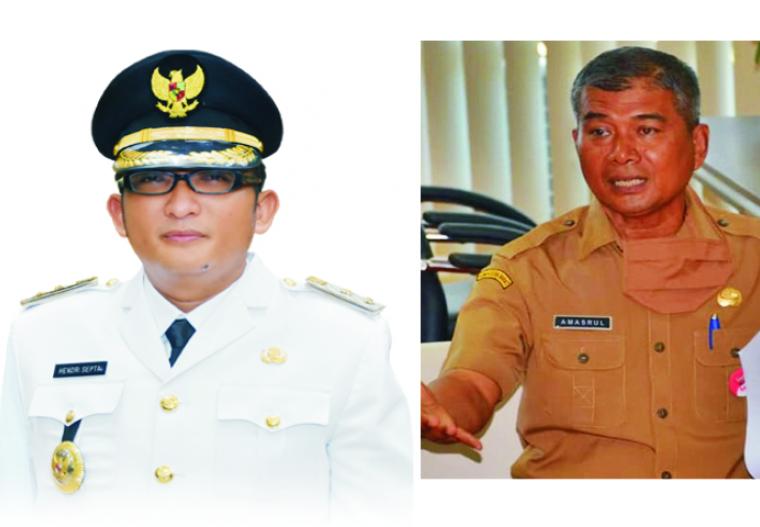 Dari kiri ke kanan: Kolase foto Wali Kota Padang, Hendri Septa dan Sekretaris Daerah (Sekda), Amasrul. (Foto: Dok. Istimewa)|