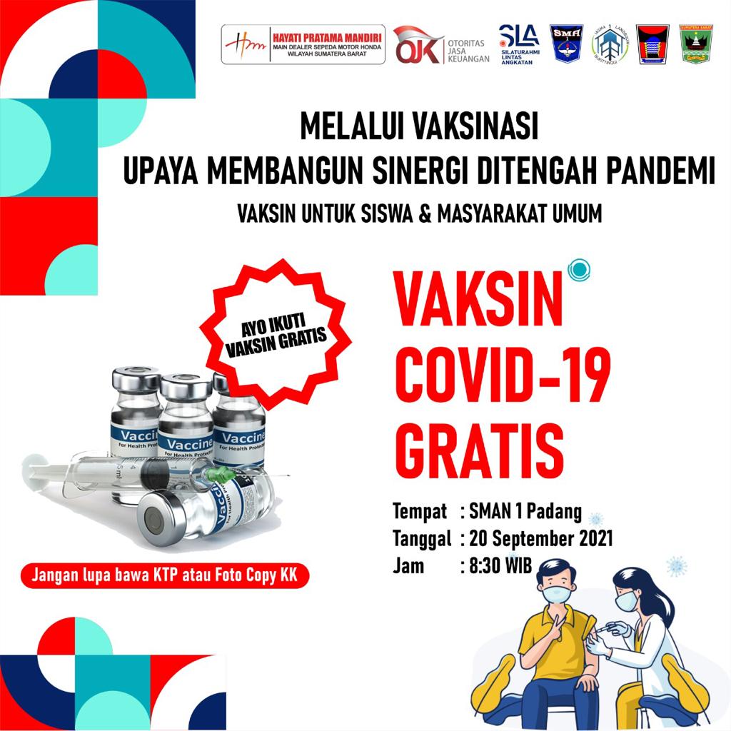 Alumni SMA 1 Bukittinggi Gelar Vaksin Covid-19 Gratis di SMA 1 Padang, Berikut Link Pendaftarannya