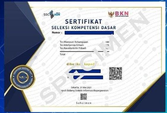 Contoh sertifikat hasil SKD CPNS 2021 | Halonusa.com