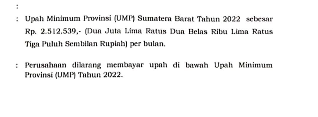 UMP Sumatera Barat 2022 Naik Rp28 Ribu