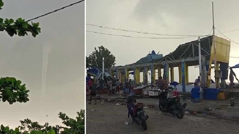 Kolase foto angin puting beliung dan los ikan di Pantai Padang hancur. (Foto: Istimewa)